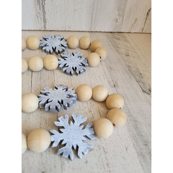Wooden snowflake Garland home decor hanging Xmas figure Gray - Picture 5 of 11